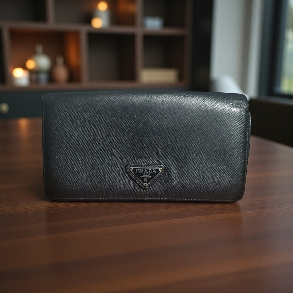 Prada Black Leather Long Wallet